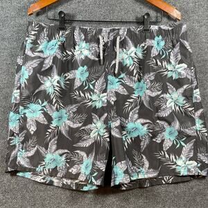 Islandhaze Swim Trunks Men's XXL Black/Blue Floral AOP Drawstring Lined Beach